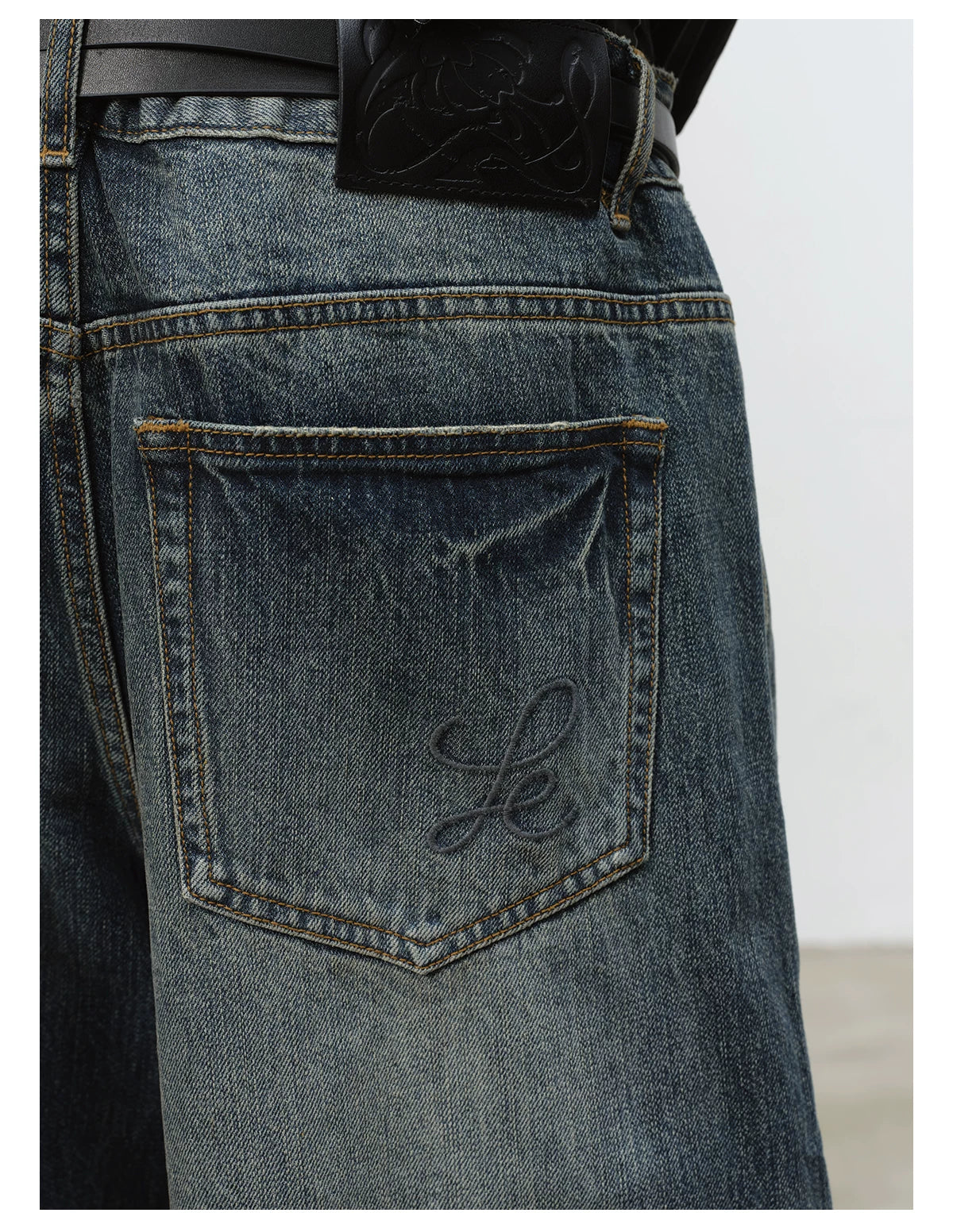 Indigo Vintage Wash Wide-Leg Balloon Jeans