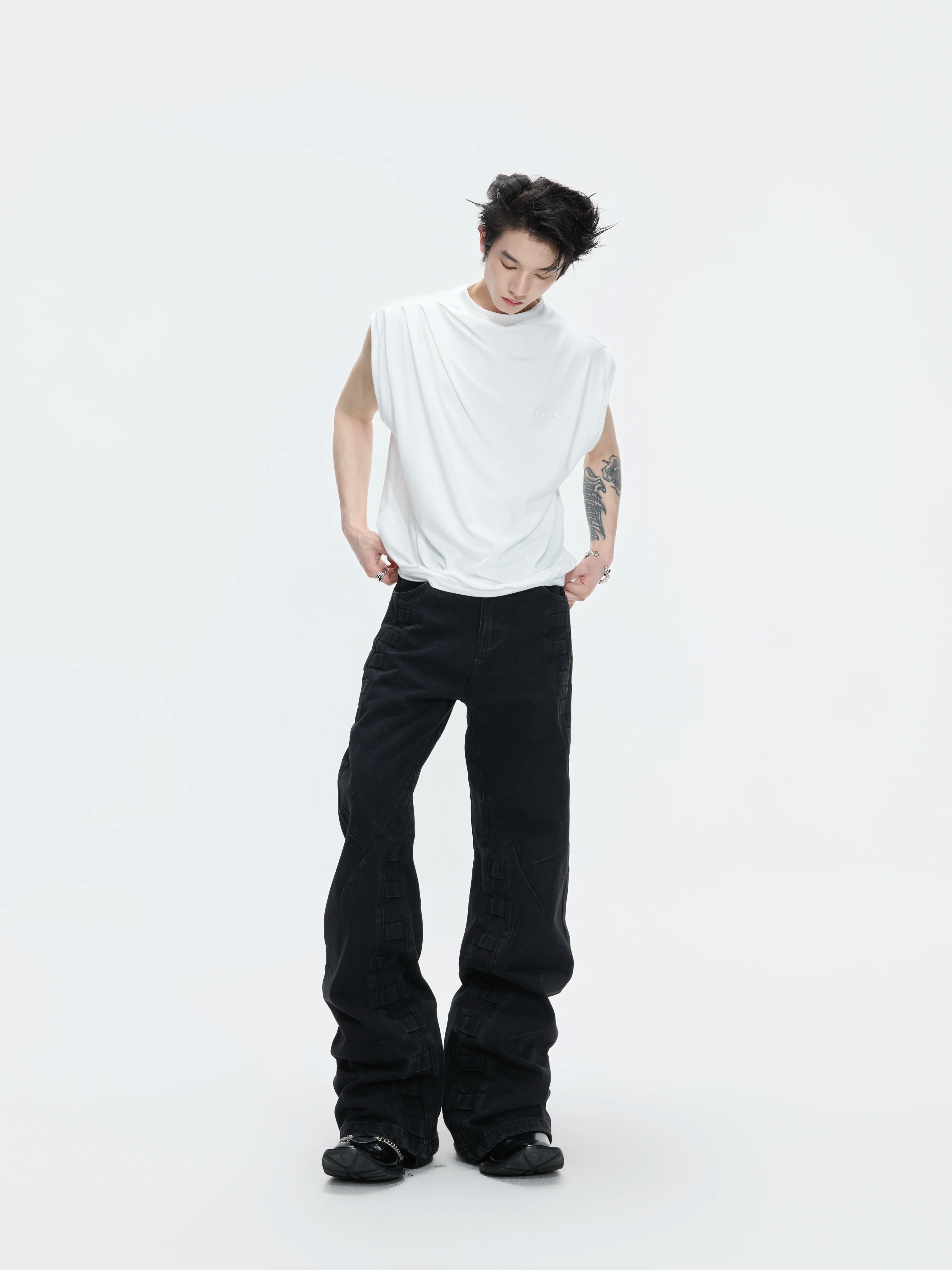 Sleeveless Mock Neck Draped T-Shirt