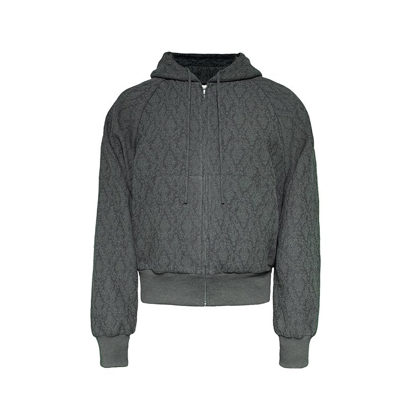 Charcoal Tonal-Jacquard Zip Hoodie