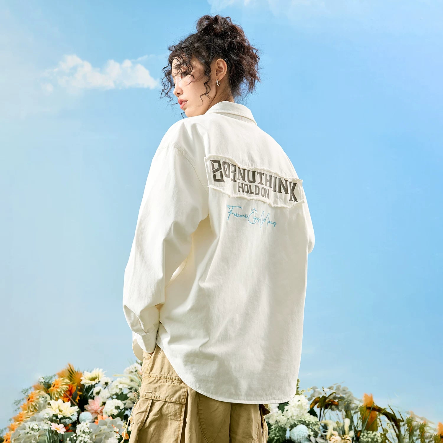 Graphic Embroidered Oversized Button-Up Shirt