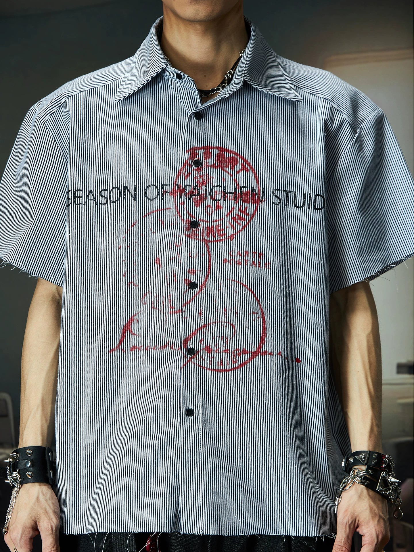 Fearless Graffiti Pinstripe Camp Shirt