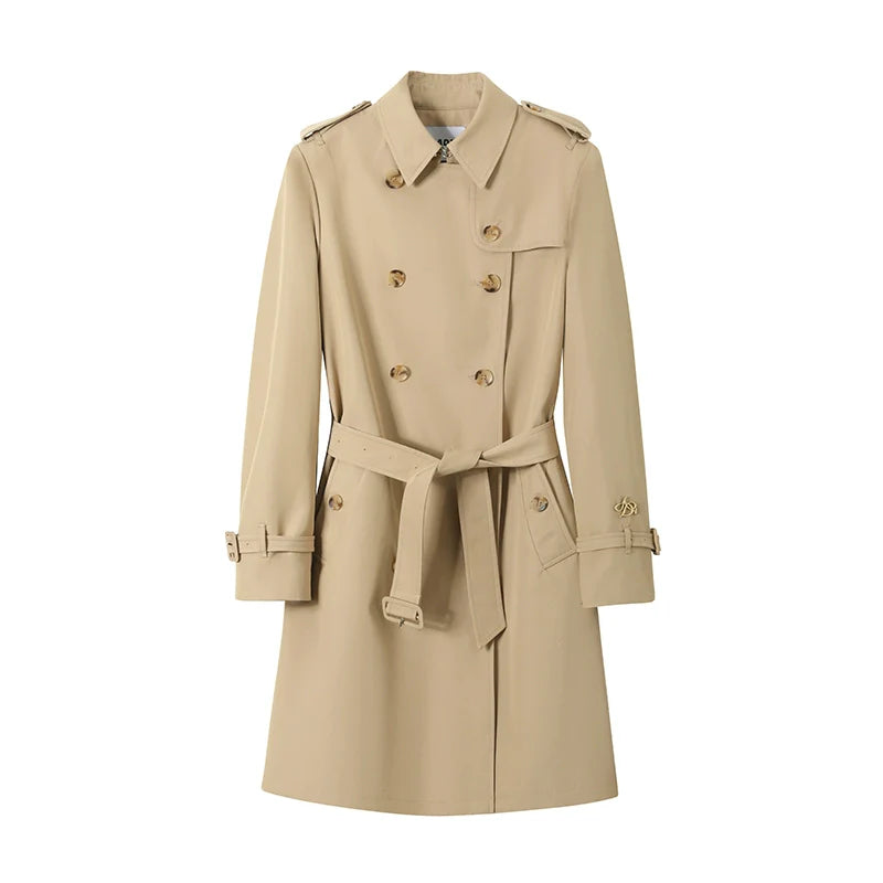 Classic Double-Breasted Trench Coat: Elegant Belted Outerwear for Women