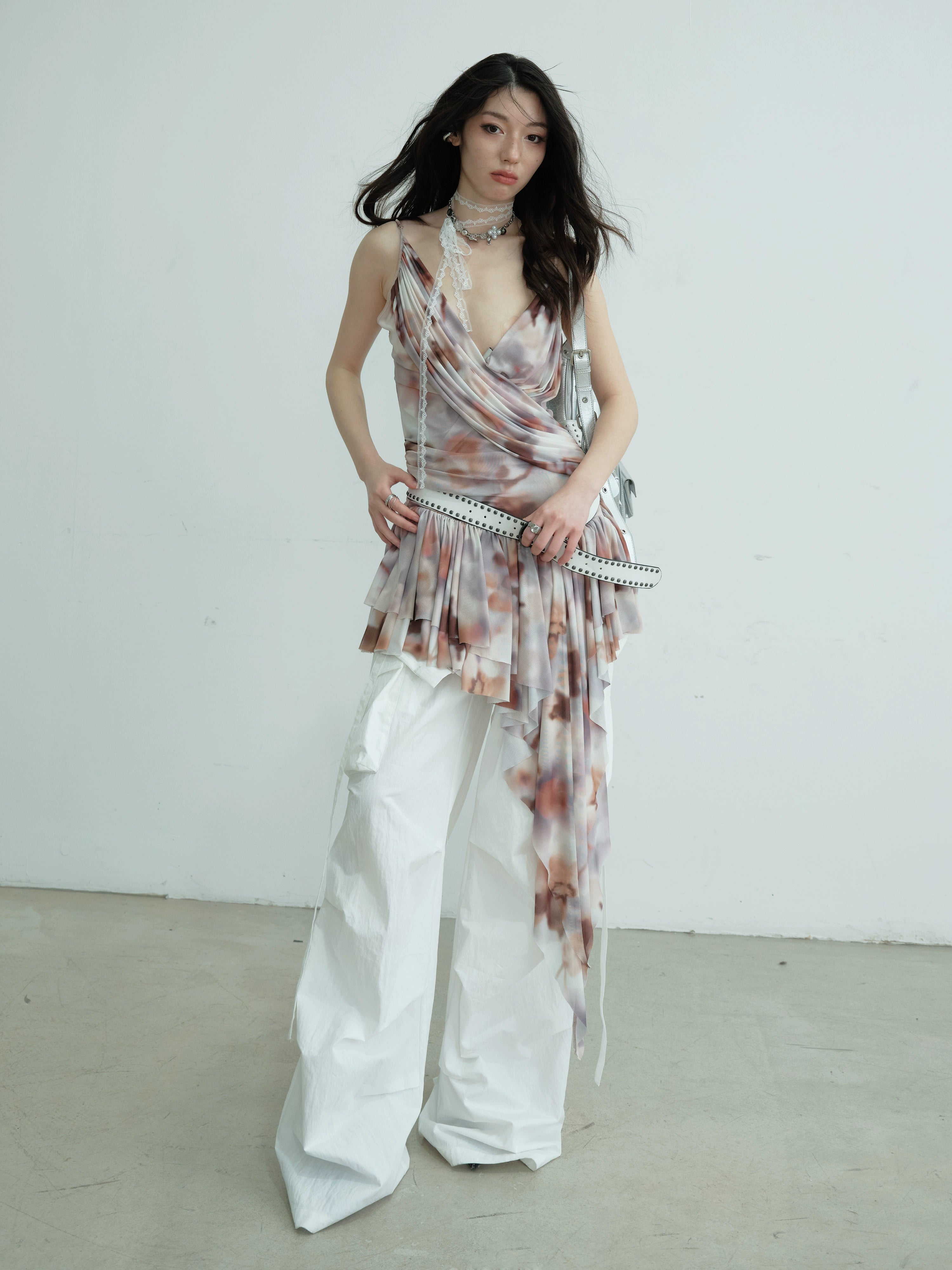 Draped Asymmetric Fringe Metallic Mini Dress