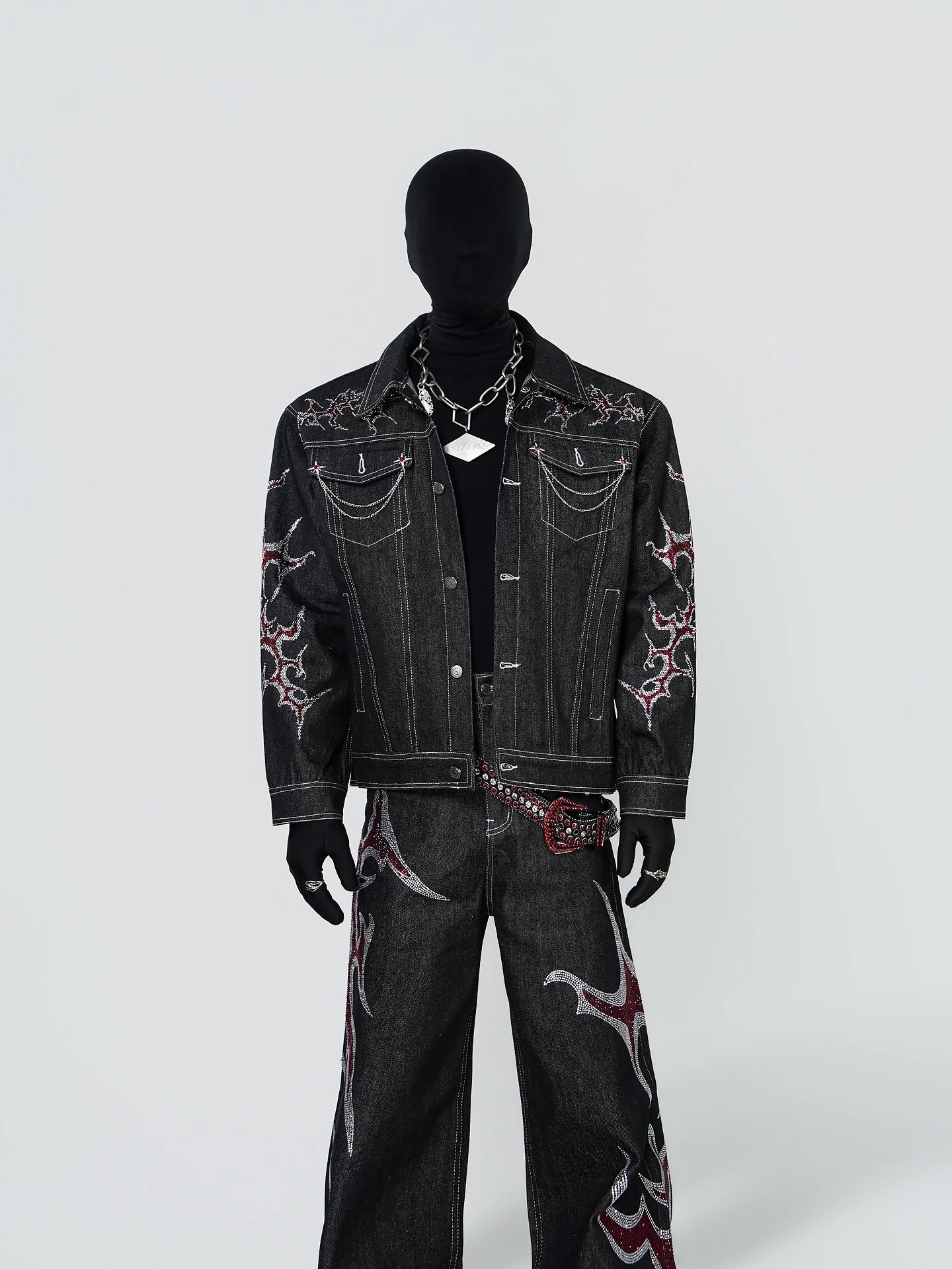 Obsidian Inferno Chain-Trim Denim Jacket