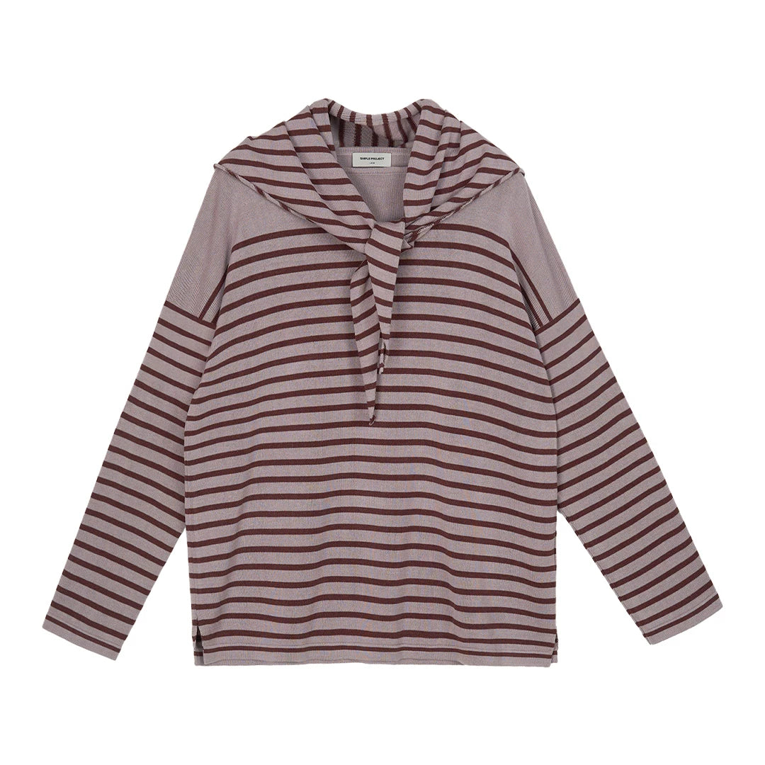 Striped Scarf-Neck Knit Top