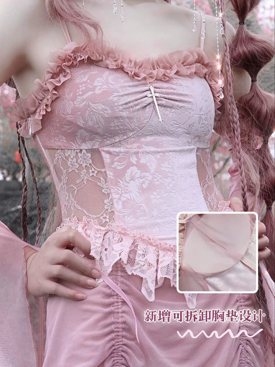 Fairycore Pink Lace Corset Dress