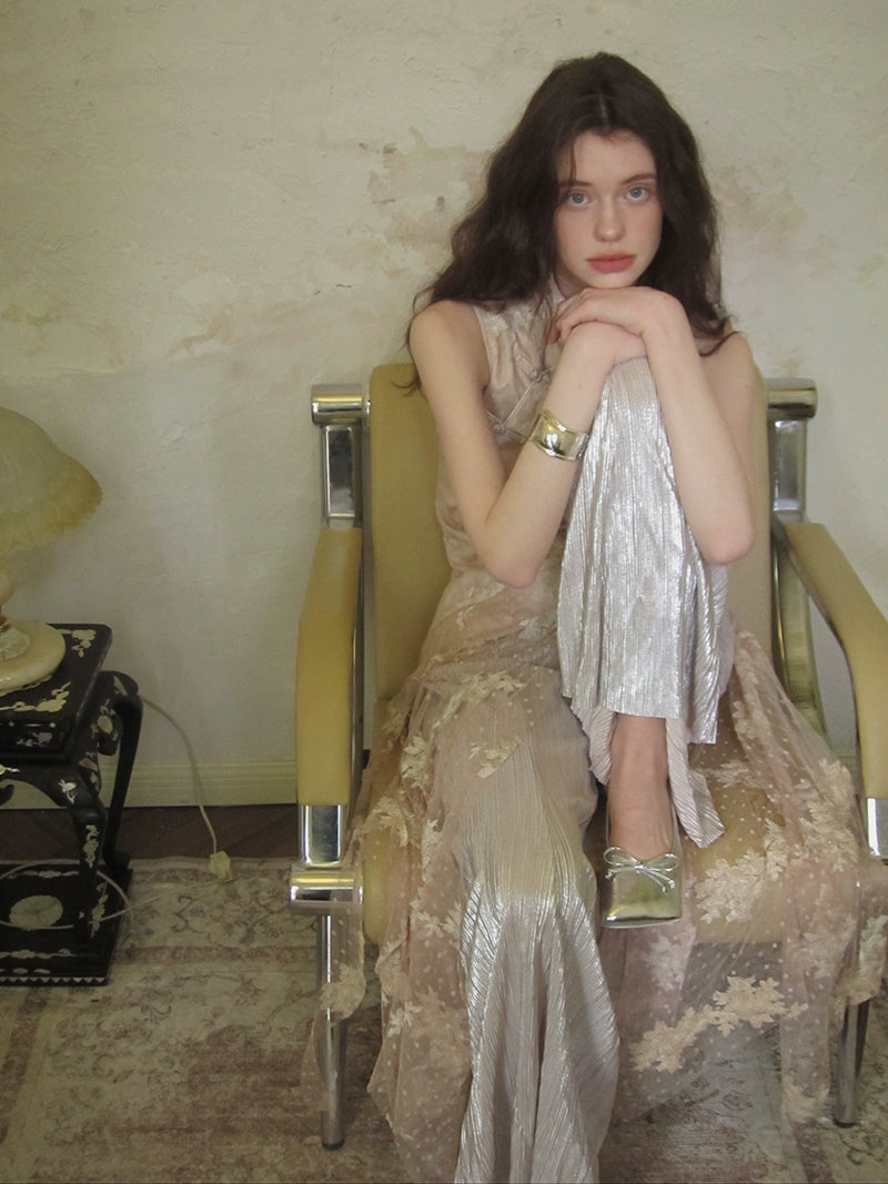 Sheer Embroidered Overlay Dress