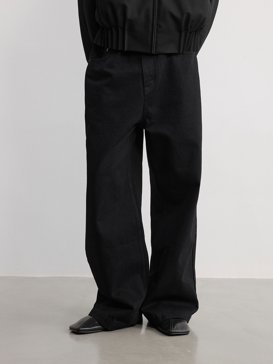 Black Minimalist Wide-Leg Denim Trousers