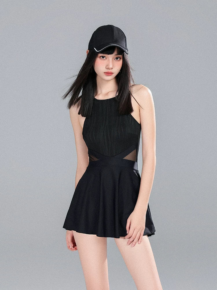 Shadow Flair Mesh Skater Swimsuit