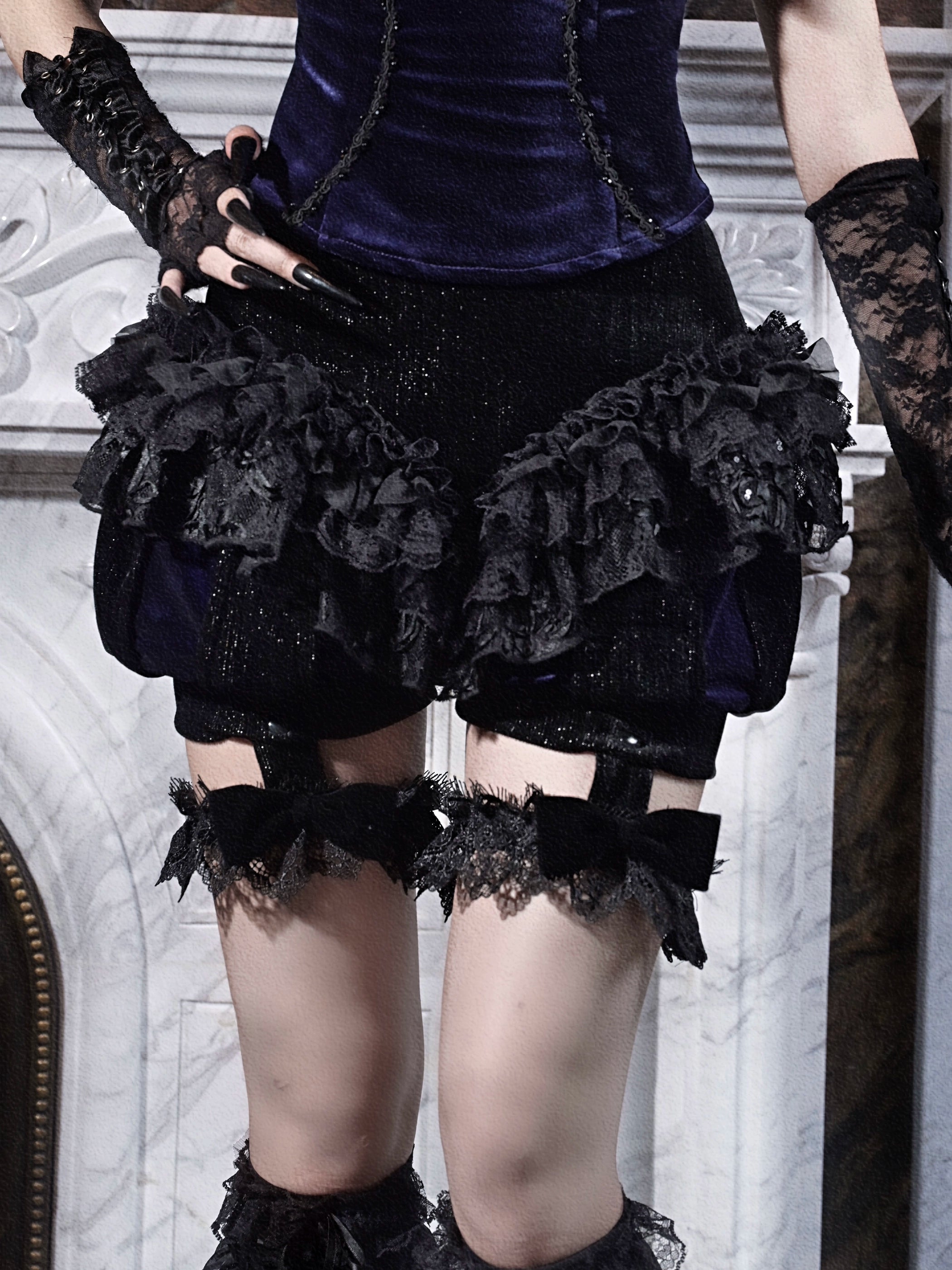 Gothic Ruffled Lace Bloomers with Garters
