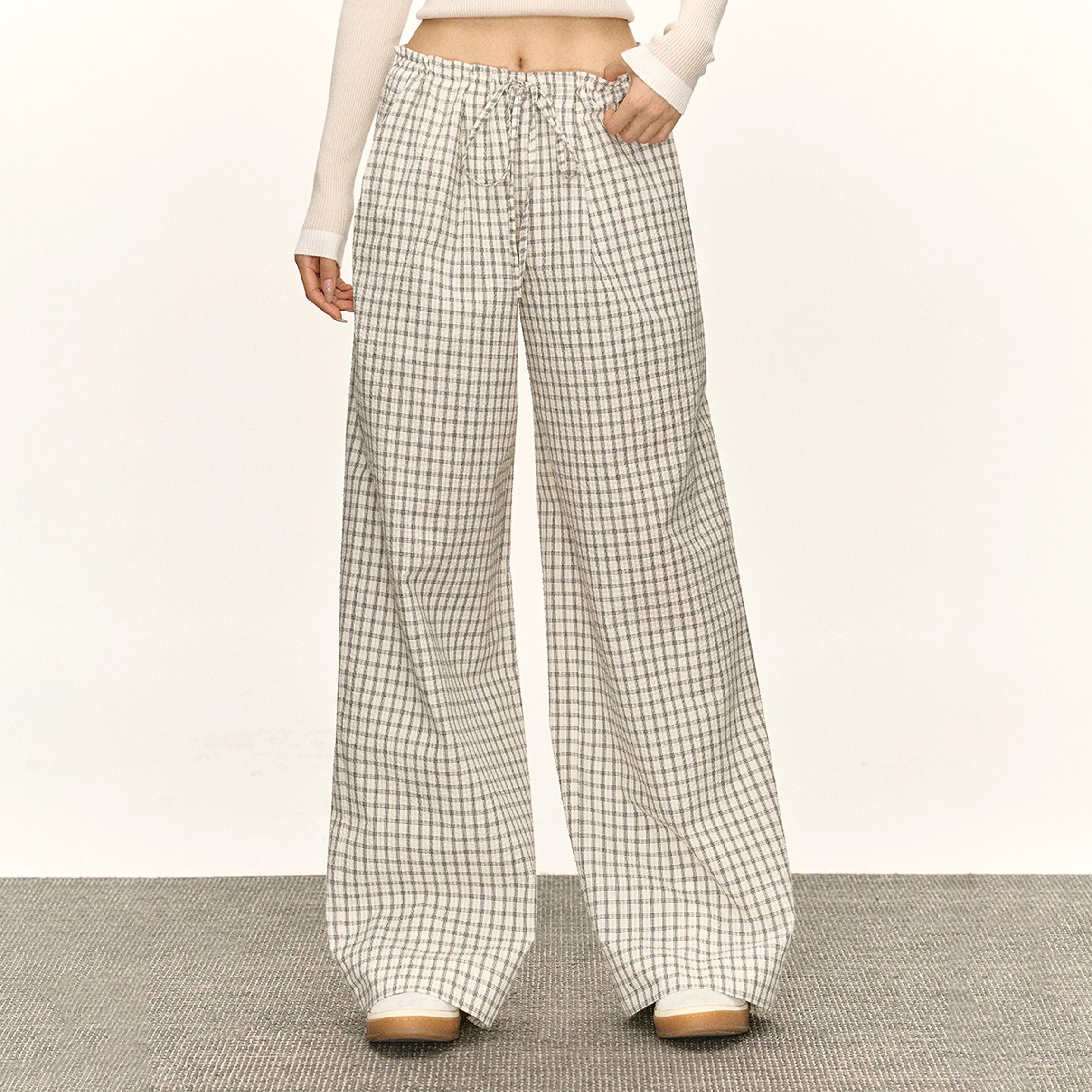 Retro Thin Plaid Casual Loose Pants