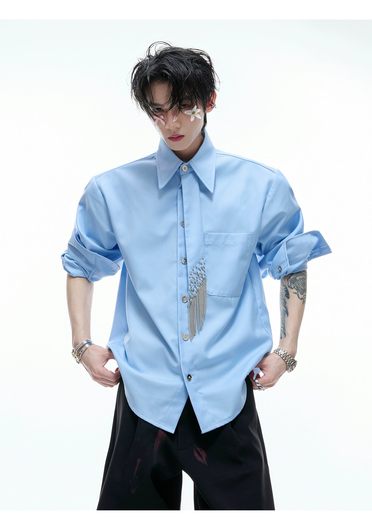 Statement Collar Crystal Shirt