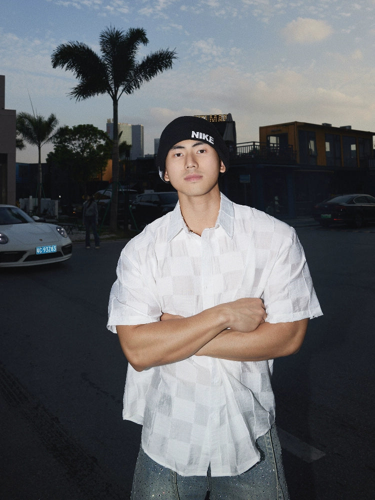 Textured Short Sleeve Button-Up Shirt