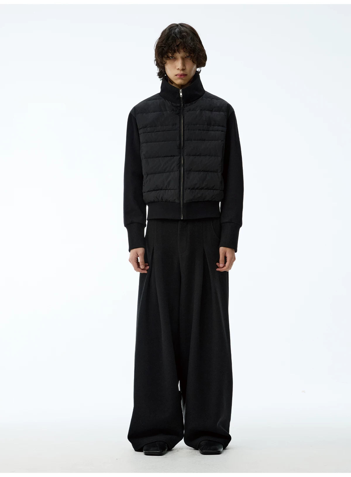 Black Quilted Panel Zip Bomber Jacket