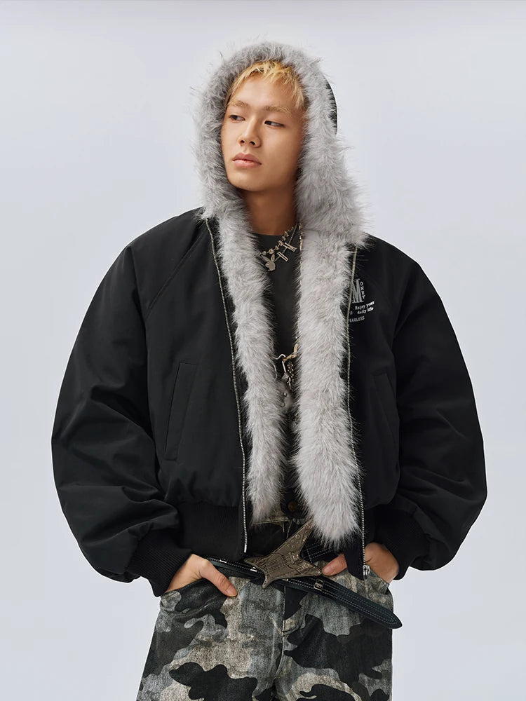Faux Fur Trim Oversized Bomber Jacket