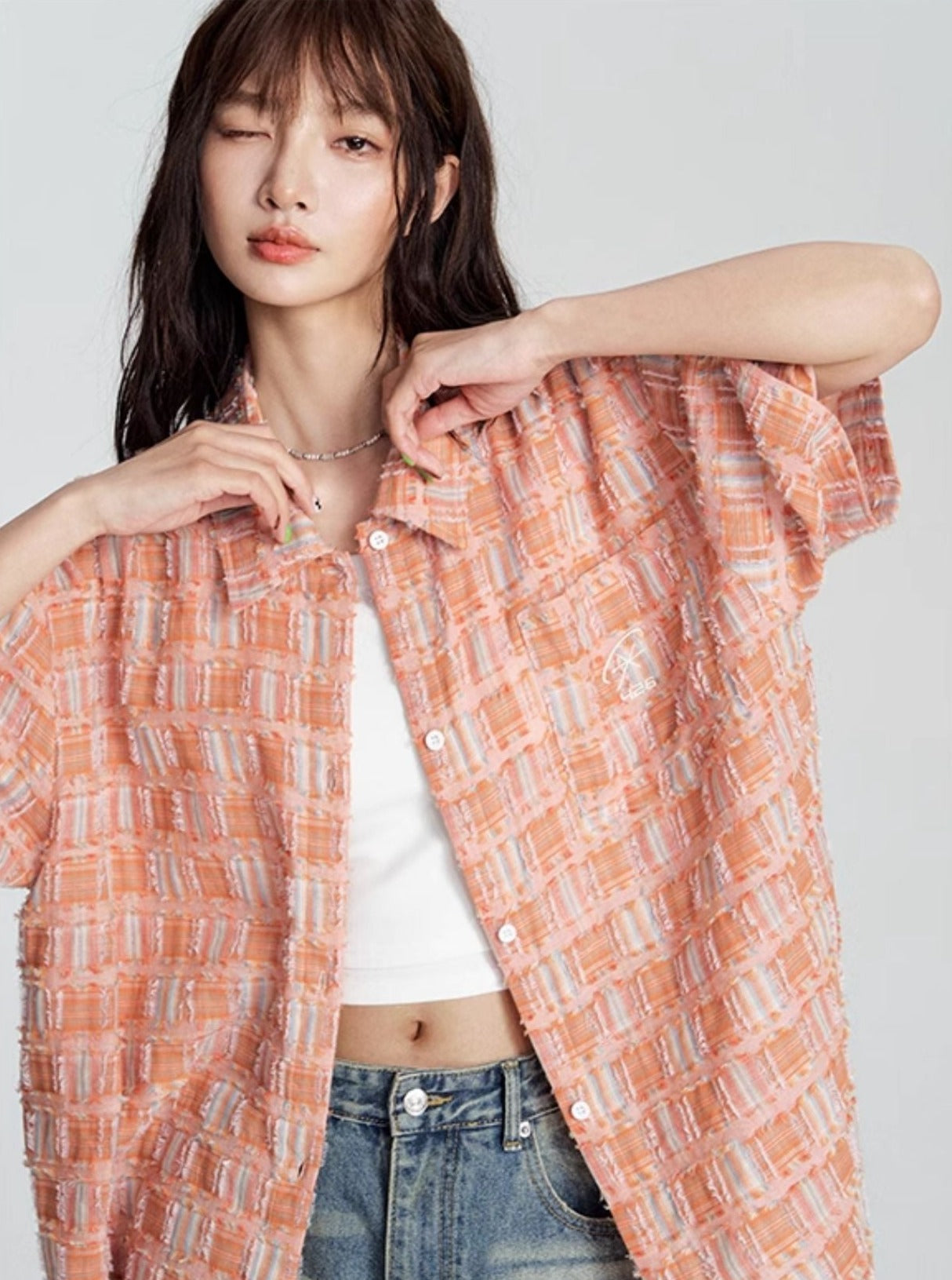 Plaid Shirt with Raw Edge Detailing - chiclara