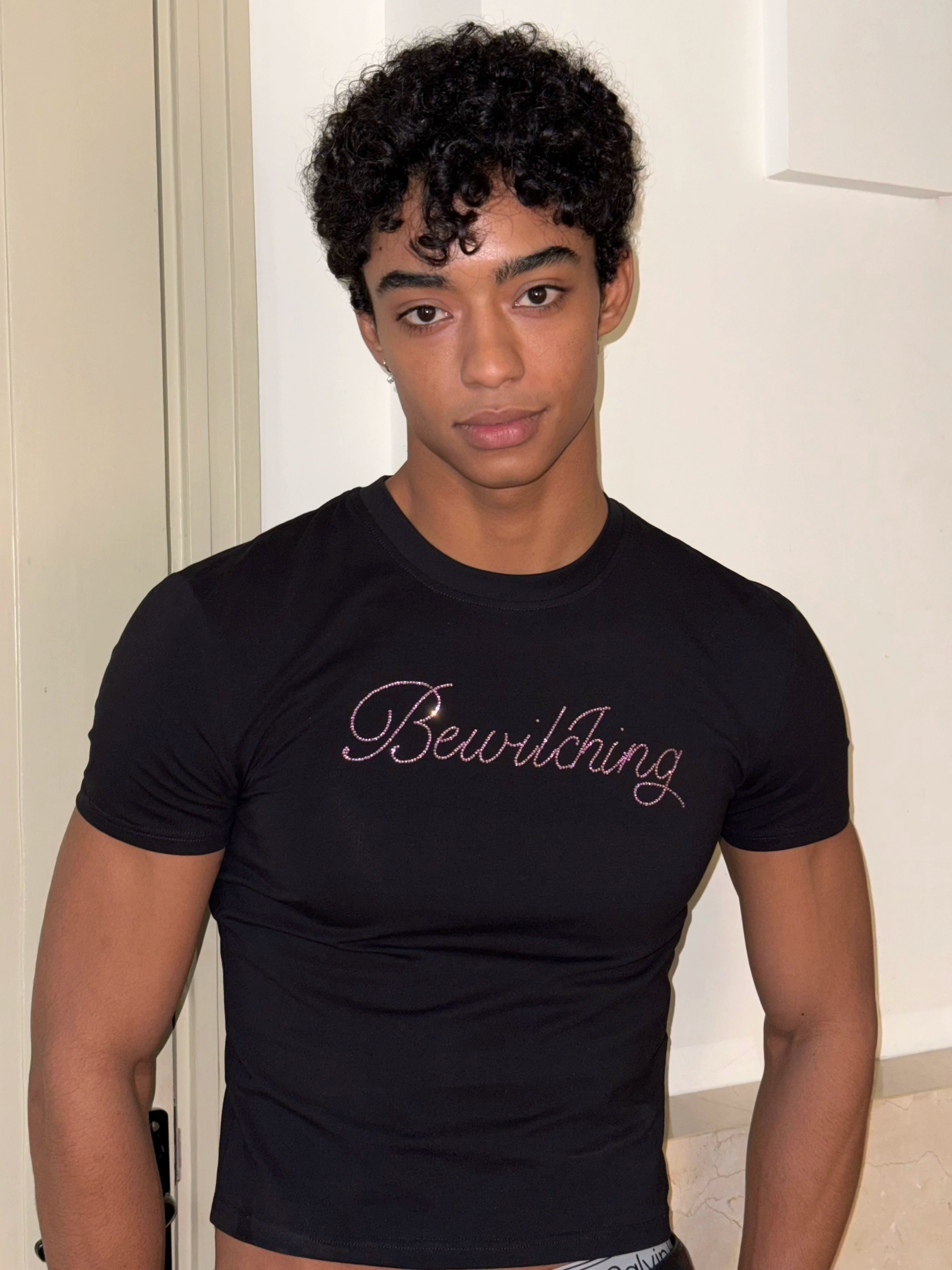 Black Fitted Gradient Letter T-Shirt
