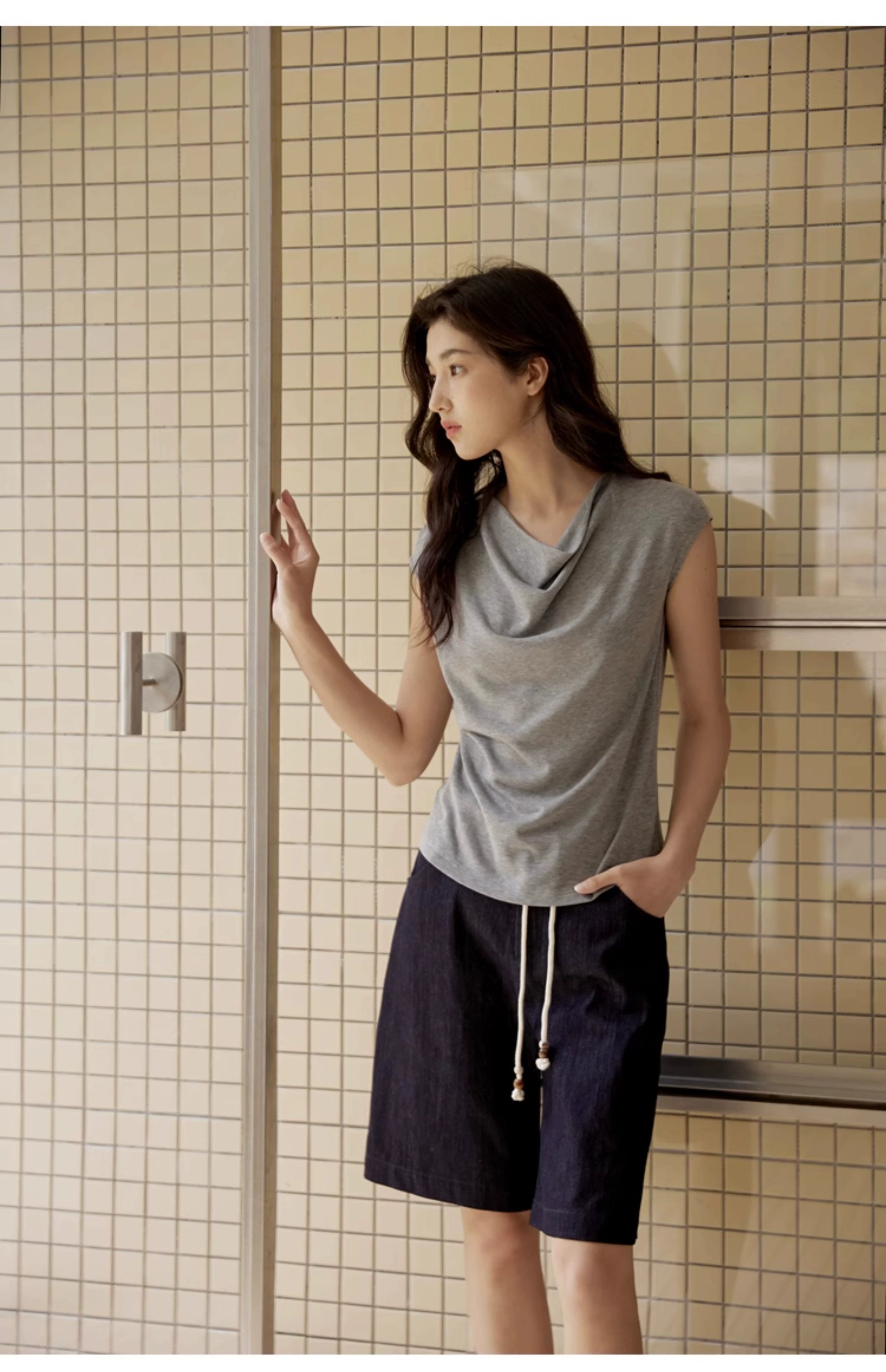 Cowl Neck Cap Sleeve Top