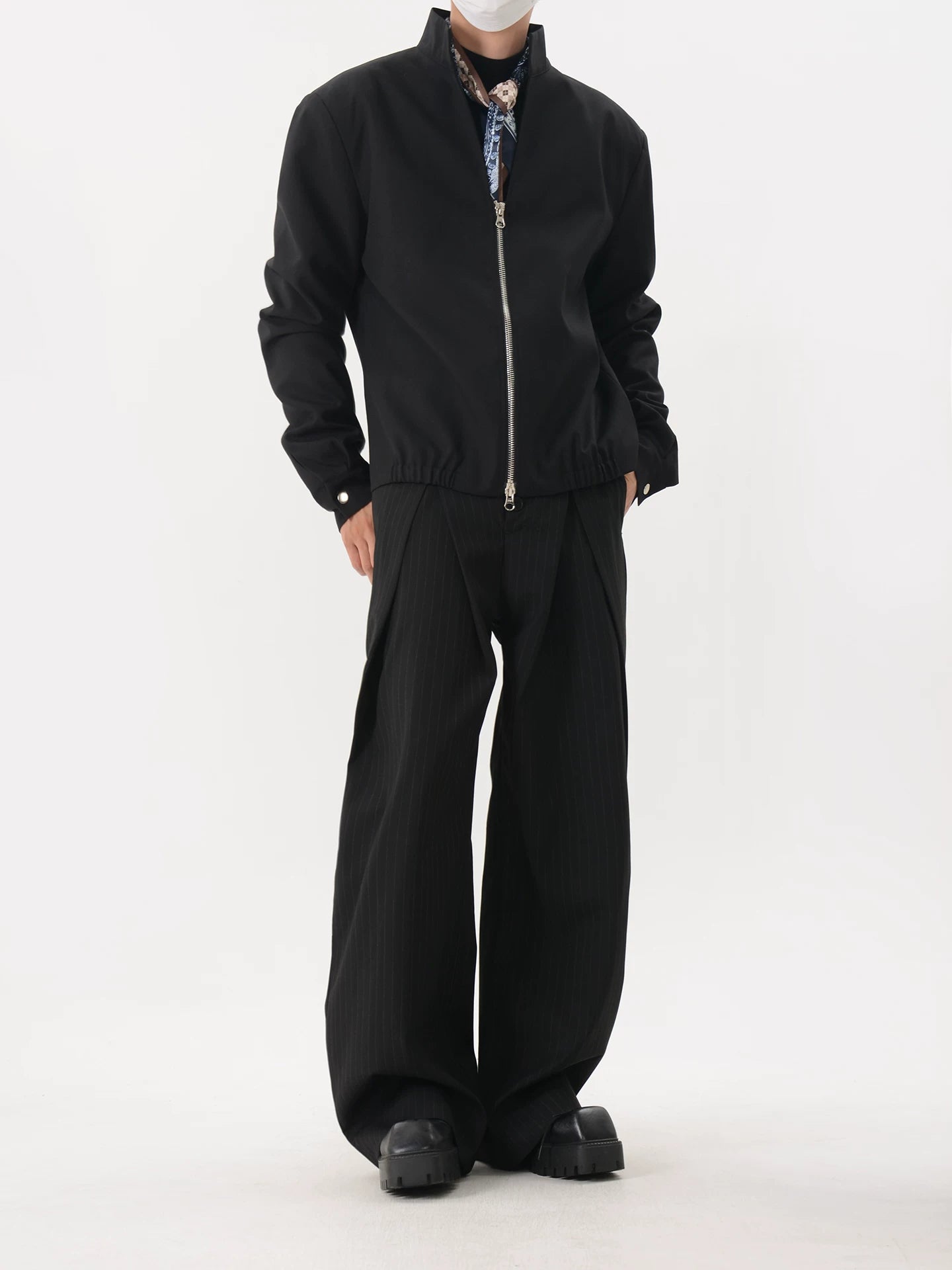 Stand-Collar Double-Zip Blouson Jacket