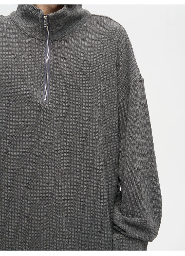 Quarter Zip Ribbed Cup Knit Sweater