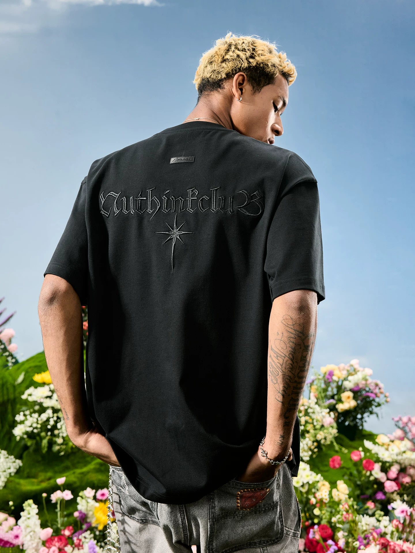 Oversized Tonal Embroidered Back T-Shirt