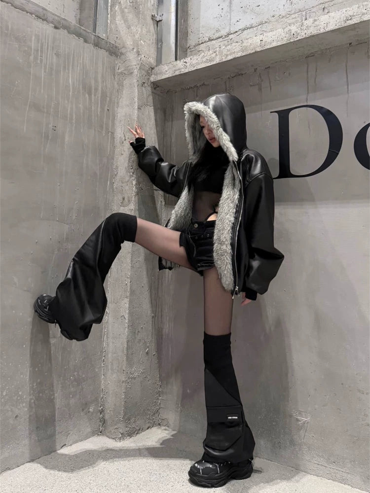 Frost Fur Collar Leather Jacket
