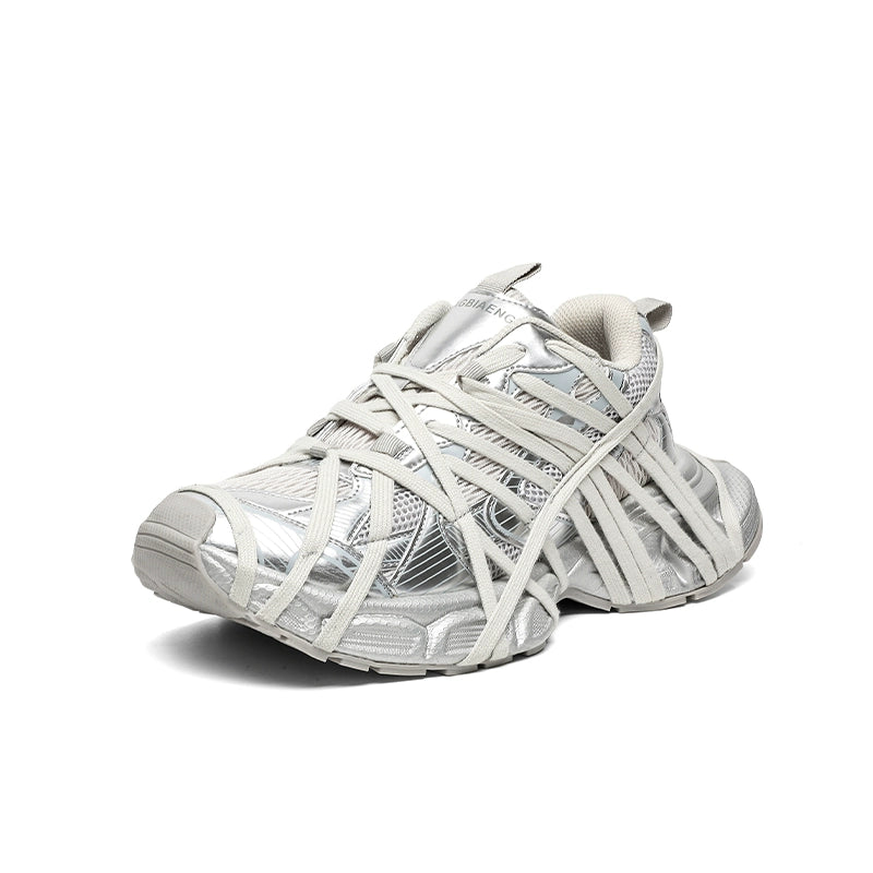 Chunky Futuristic Sneakers with Crisscross Strap Detailing
