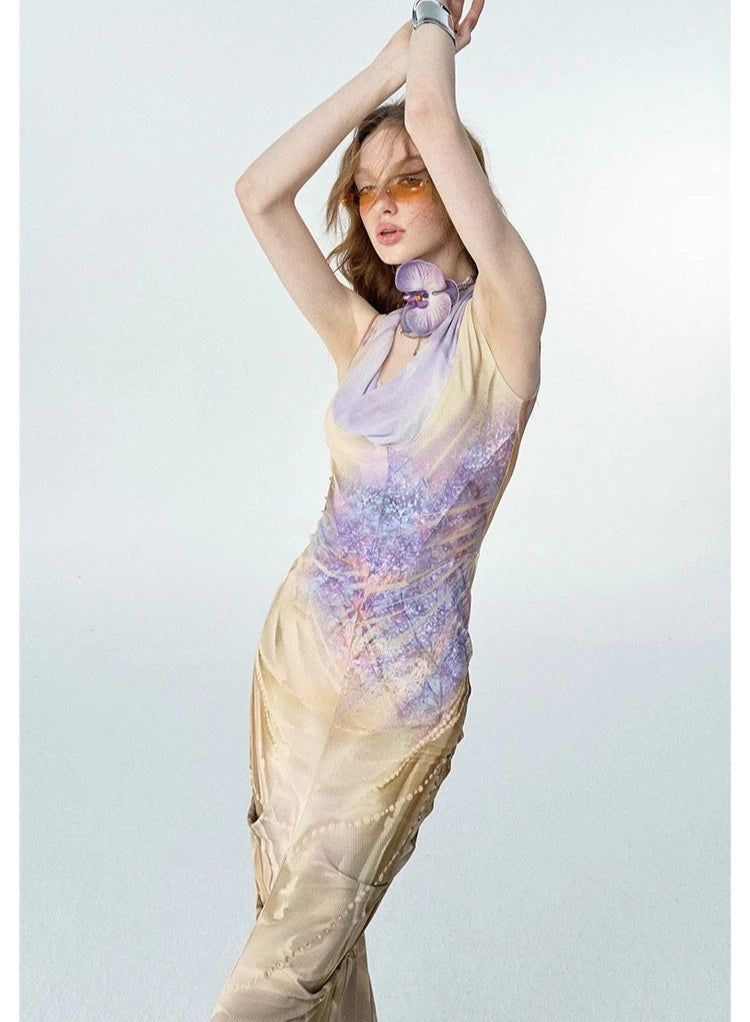 Of Akiva Iridescent Floral Mermaid Gown