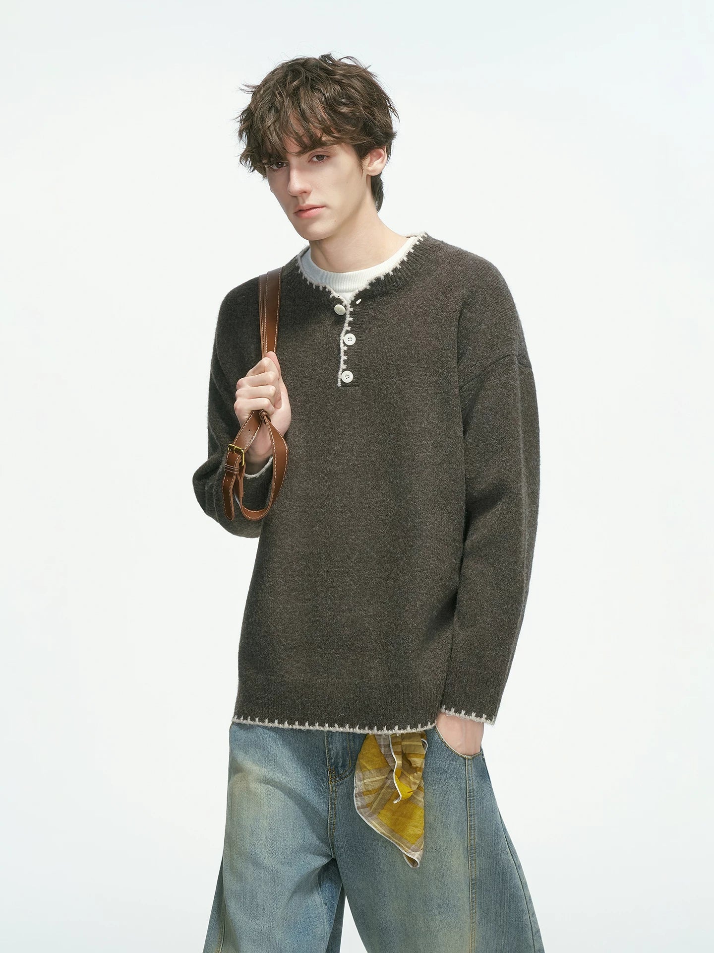 Frayedge Cozy Henley Knit Sweater