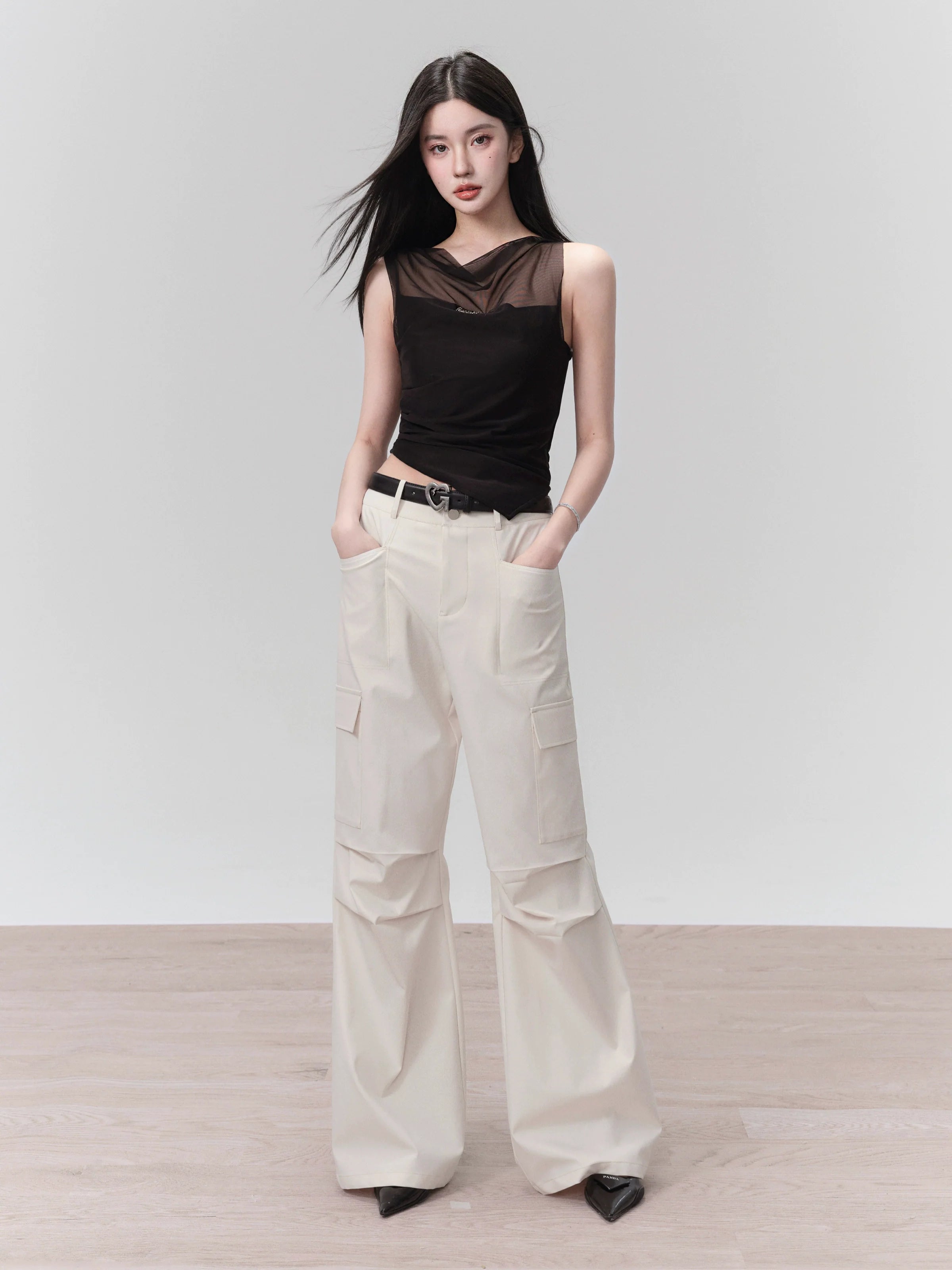 High-Waisted Flared Cargo Pants