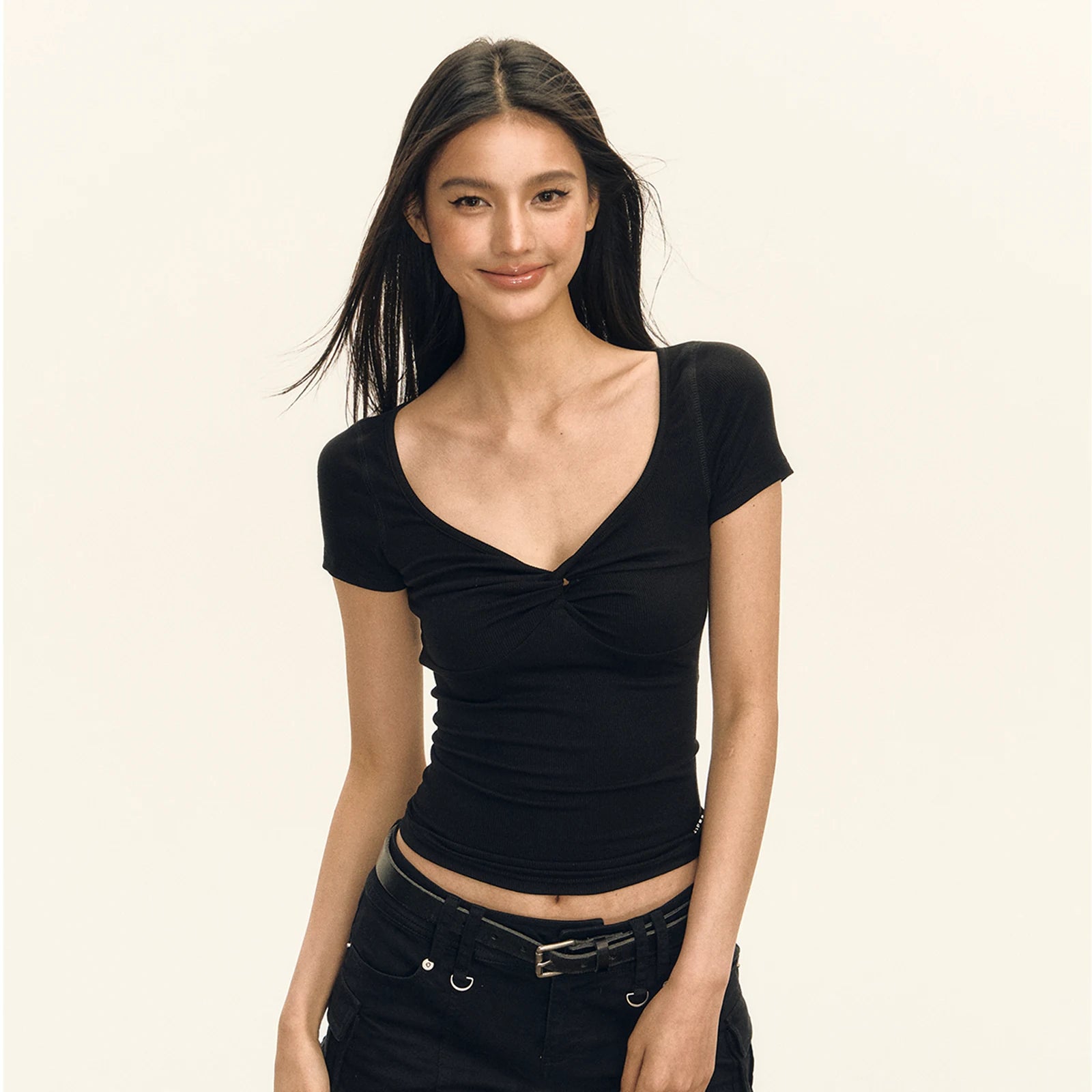 Twist Front Deep Scoop Neck Top