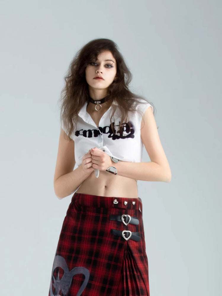 Punk-Inspired Cropped Button-Up Sleeveless Shirt