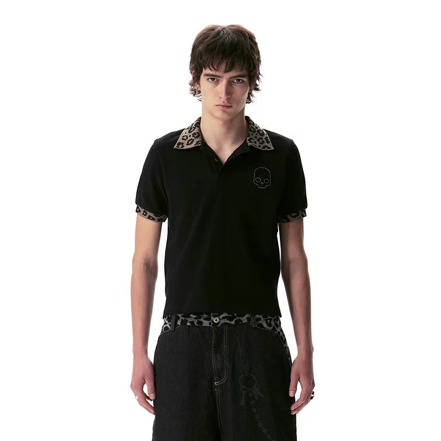 Leopard Collar Skull Crest Polo