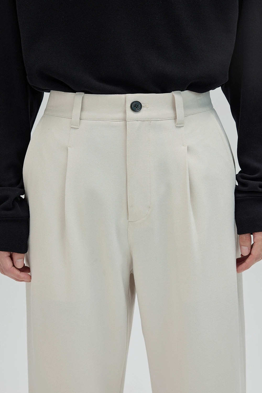 Semi-Elastic Waist Wide-Leg Straight Cropped Pants