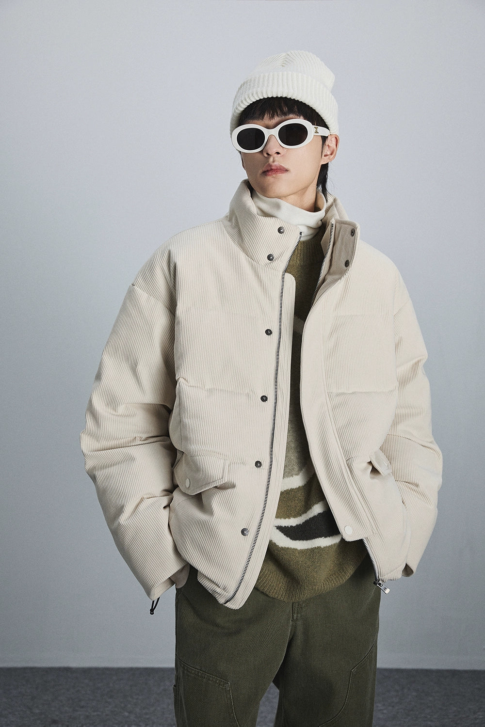 Retro Double-Layer Placket Down Puffer Jacket