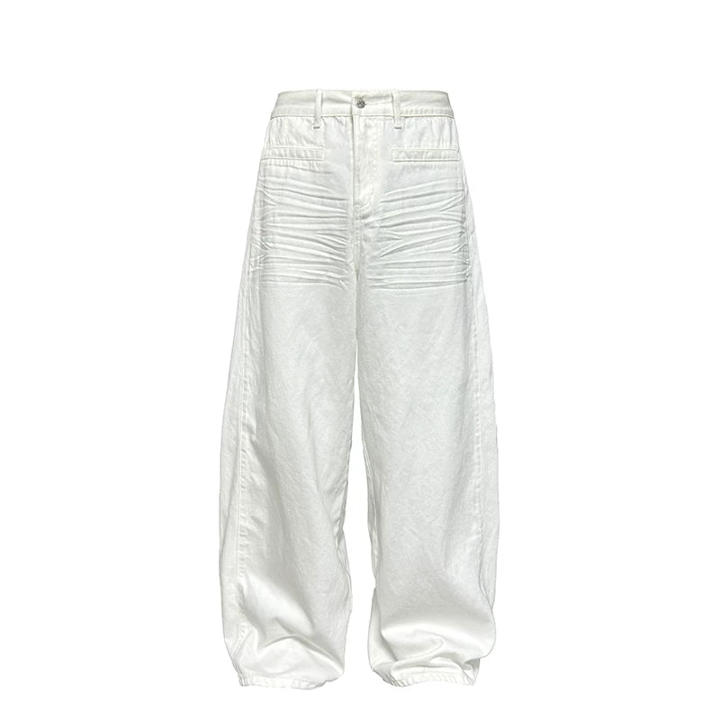 Crisp White Wide-Leg Balloon Trousers
