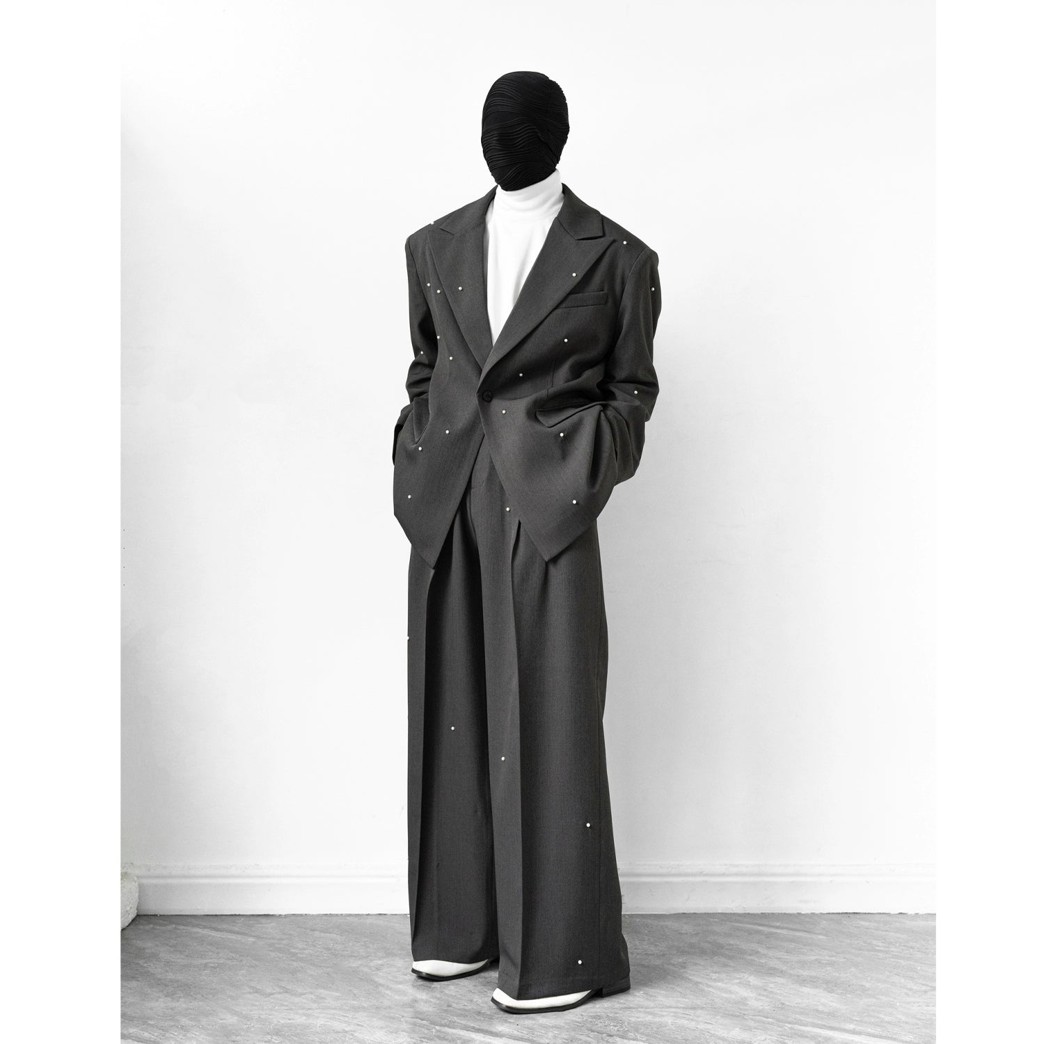 Embellished Charcoal Oversized Suit and Pants