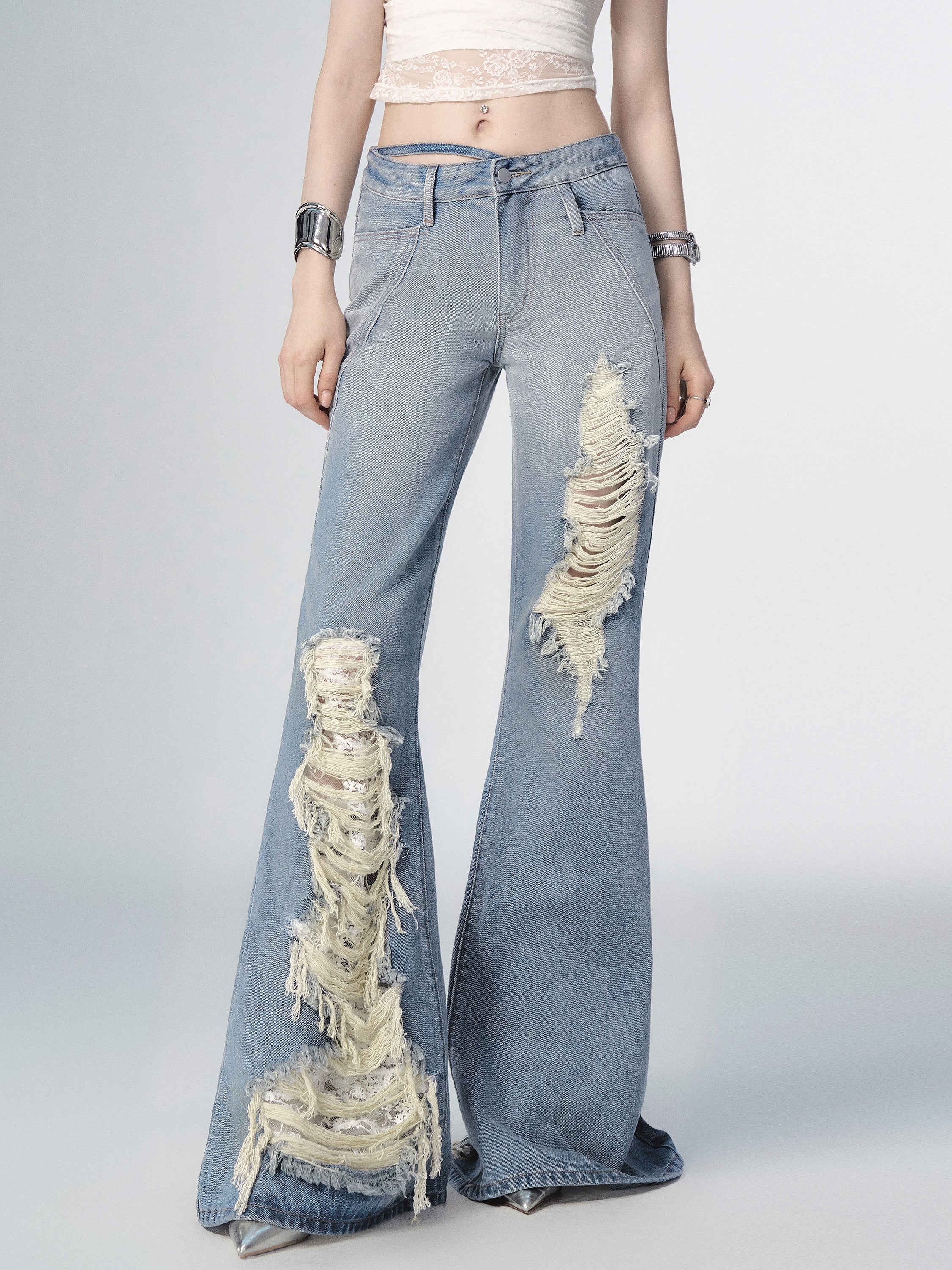 Of Akiva Distressed Flare Denim Jeans