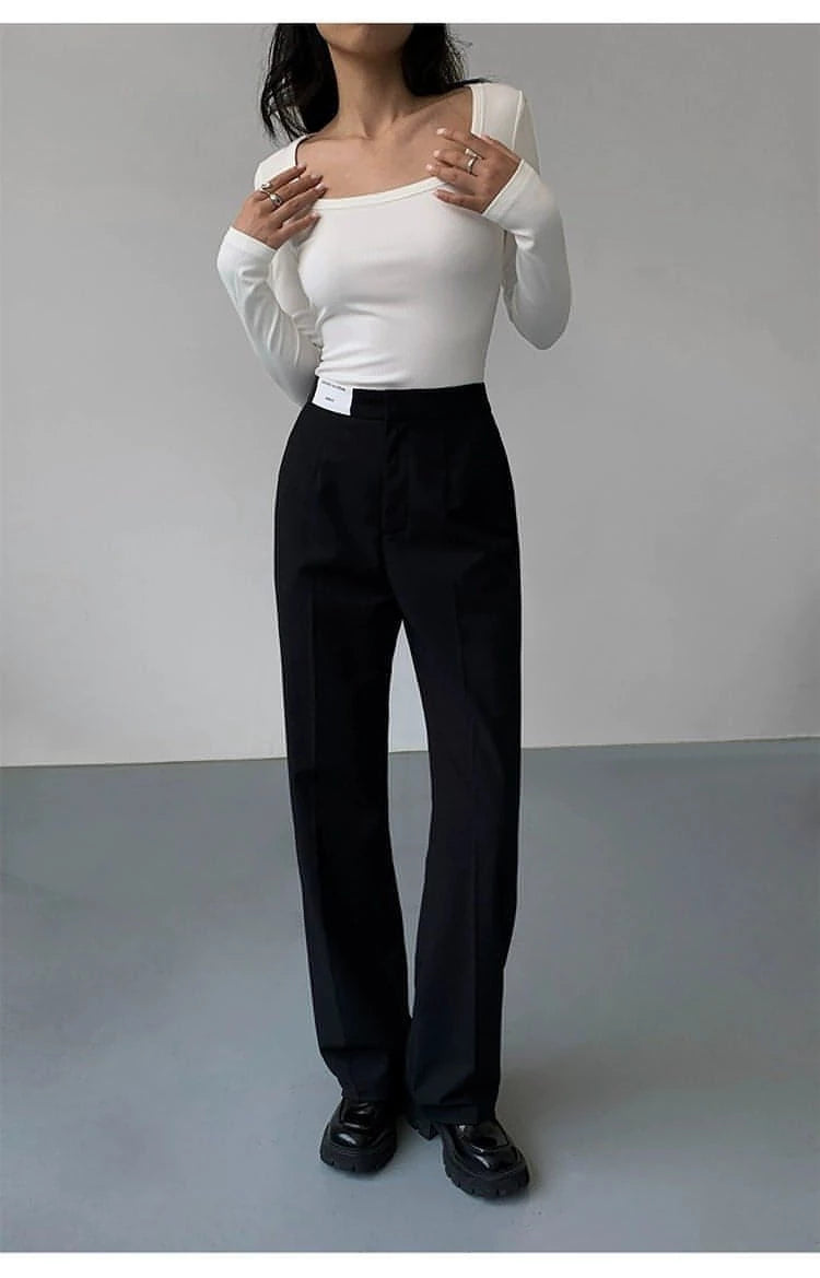 High-Waist Loose Wide-Leg Suit Trousers - chiclara