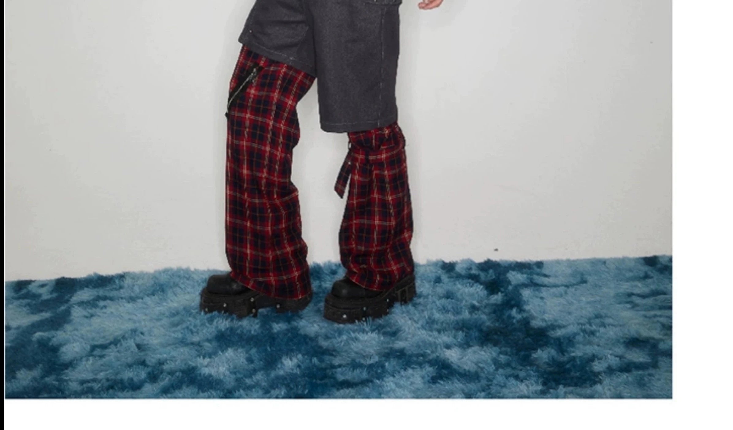 Hybrid Plaid-Panel Cargo Pants