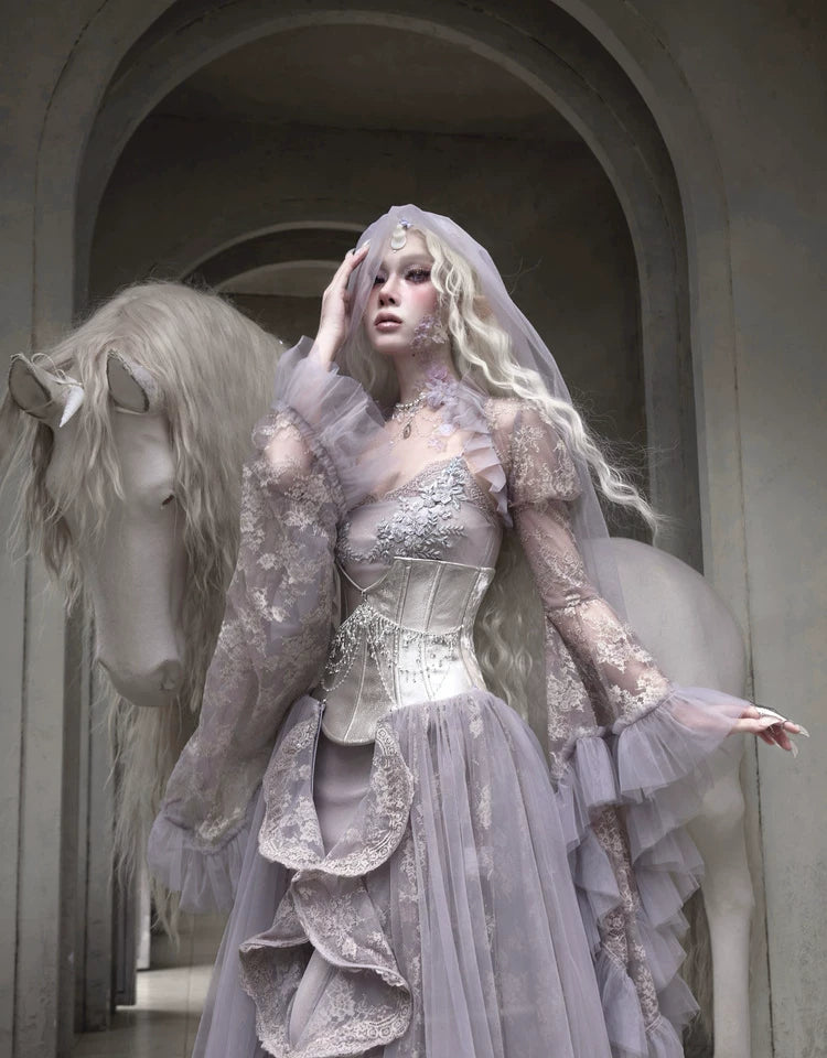 Lavender Lace Bell-Sleeve Shrug
