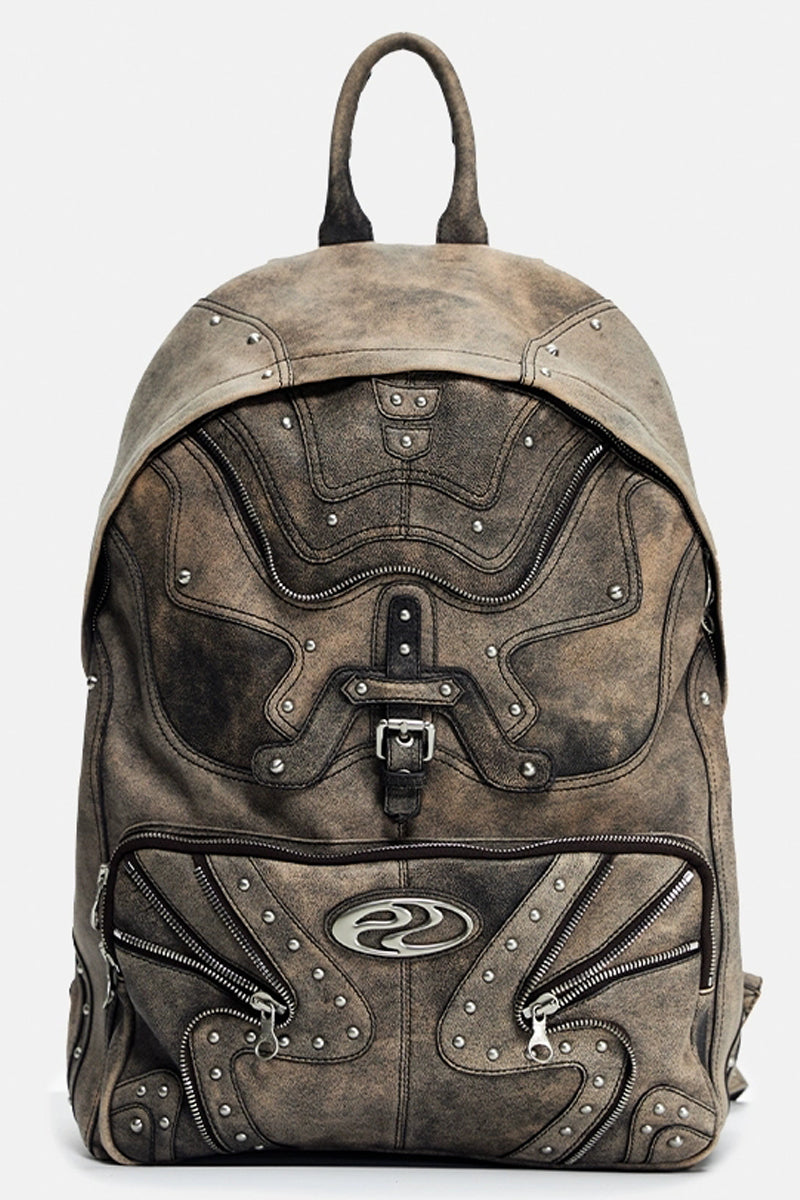 Distressed Studded Zipper Backpack