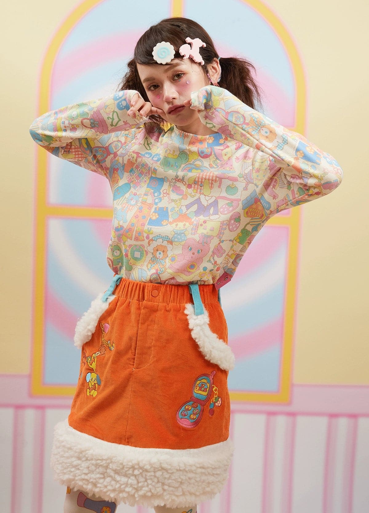 Cute Corduroy Plush Patchwork Thick Short Skirt - chiclara