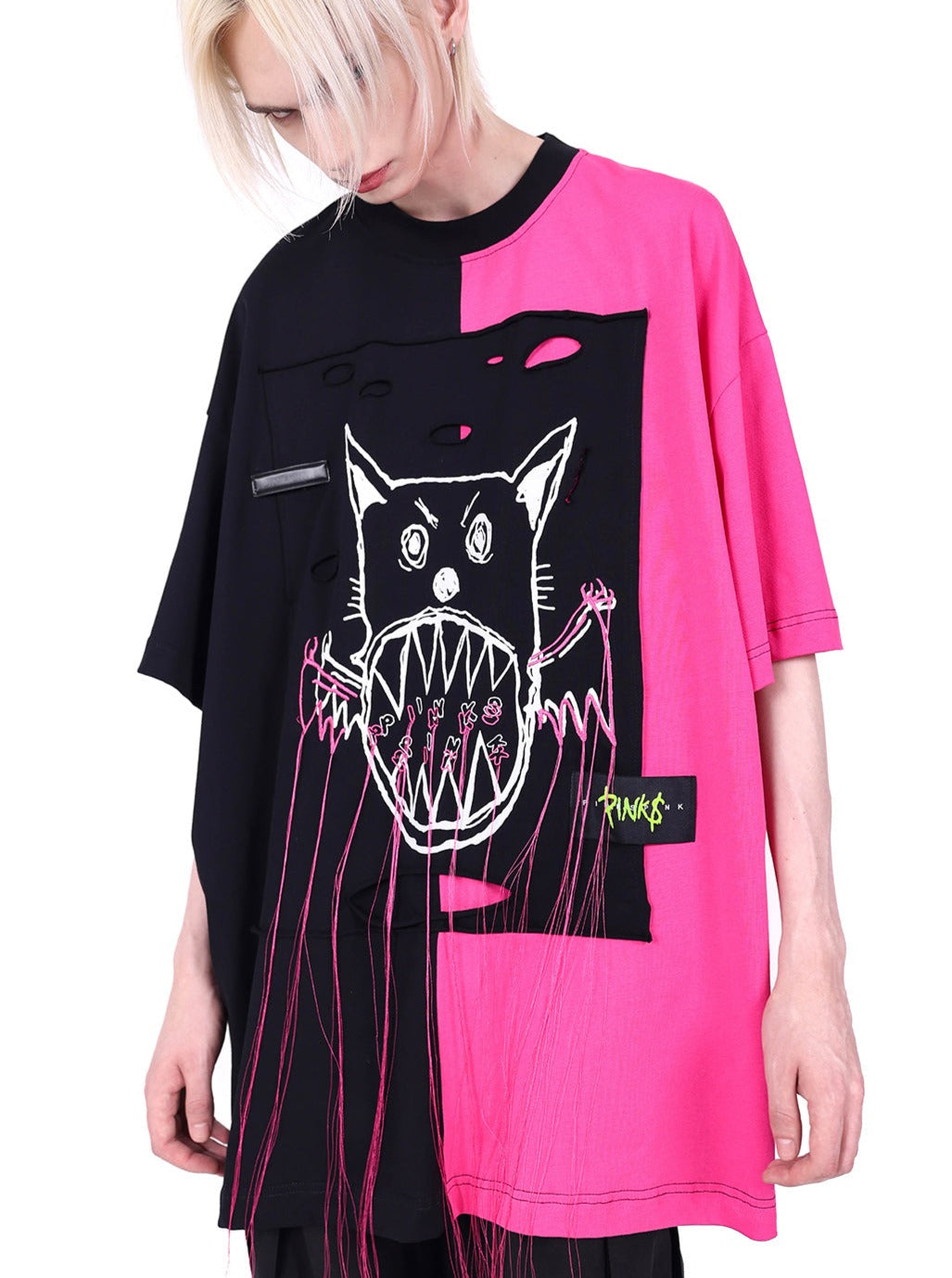 PINKSPINK Two-Tone Graphic Oversized T-Shirt - Black/Pink