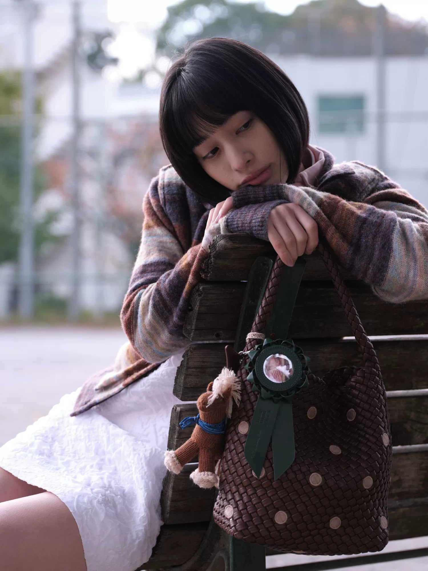Embroidered Polka-Dot Woven Tote - view 1