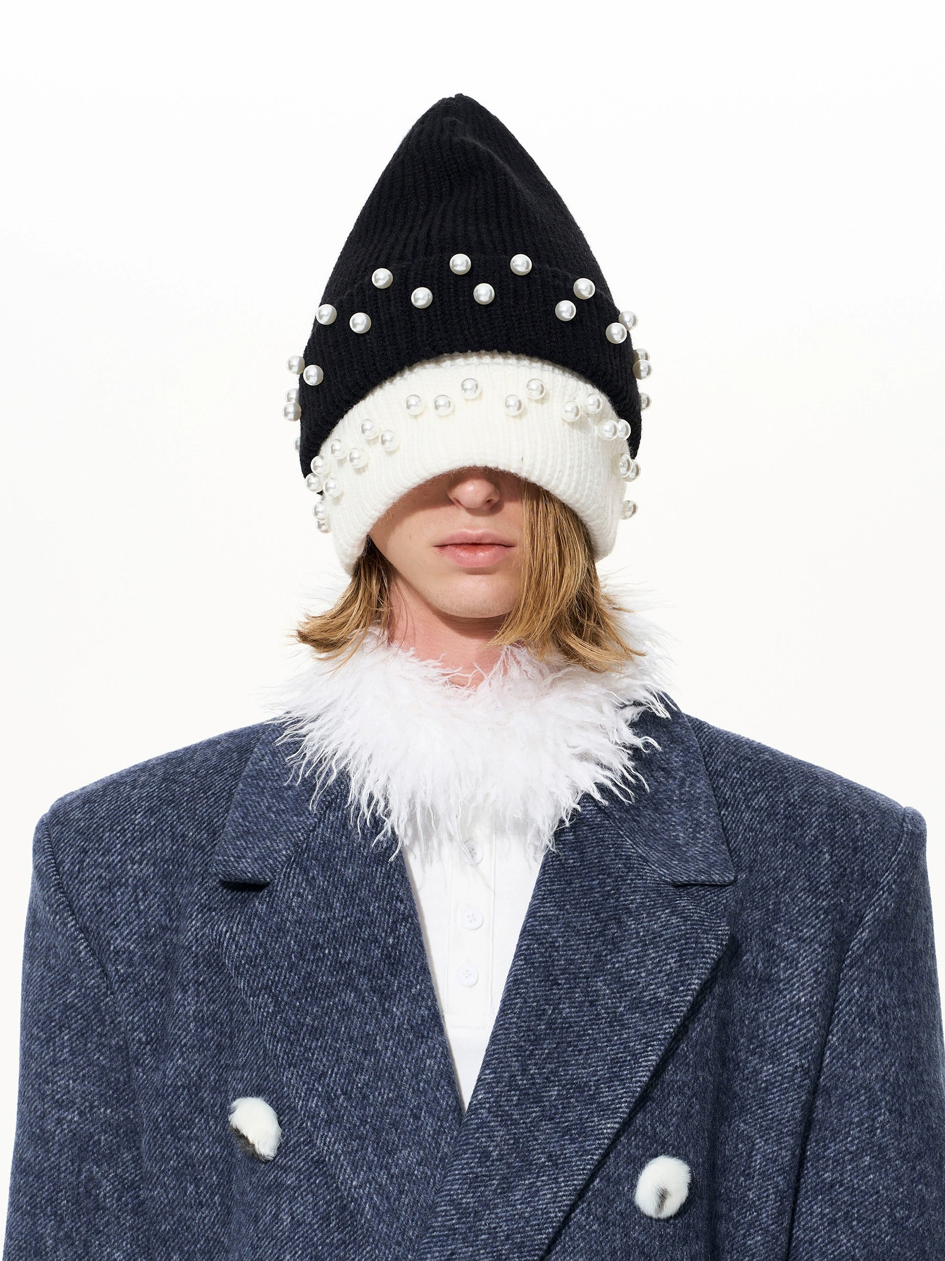 Midnight Pearl-Stud Cuff Beanie