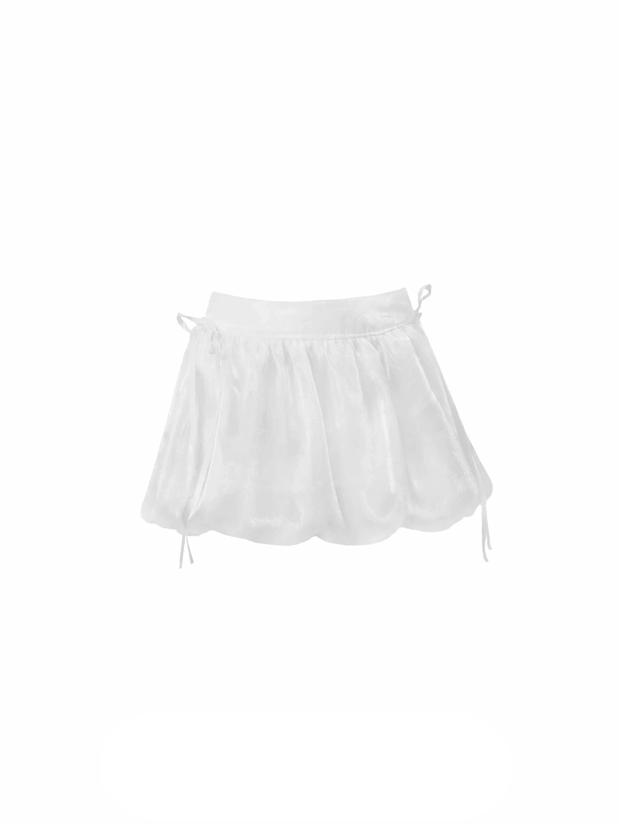 Ethereal White Summer Set: Puff-Sleeve Crop Top & Scalloped Tie-Side Mini Skirt