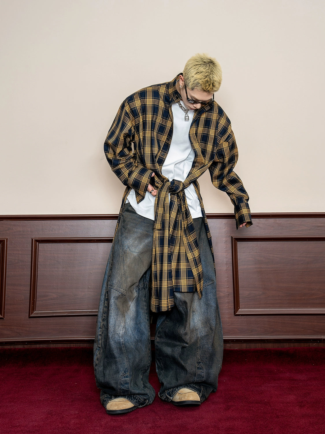 Oversized Plaid Belted Trench Coat
