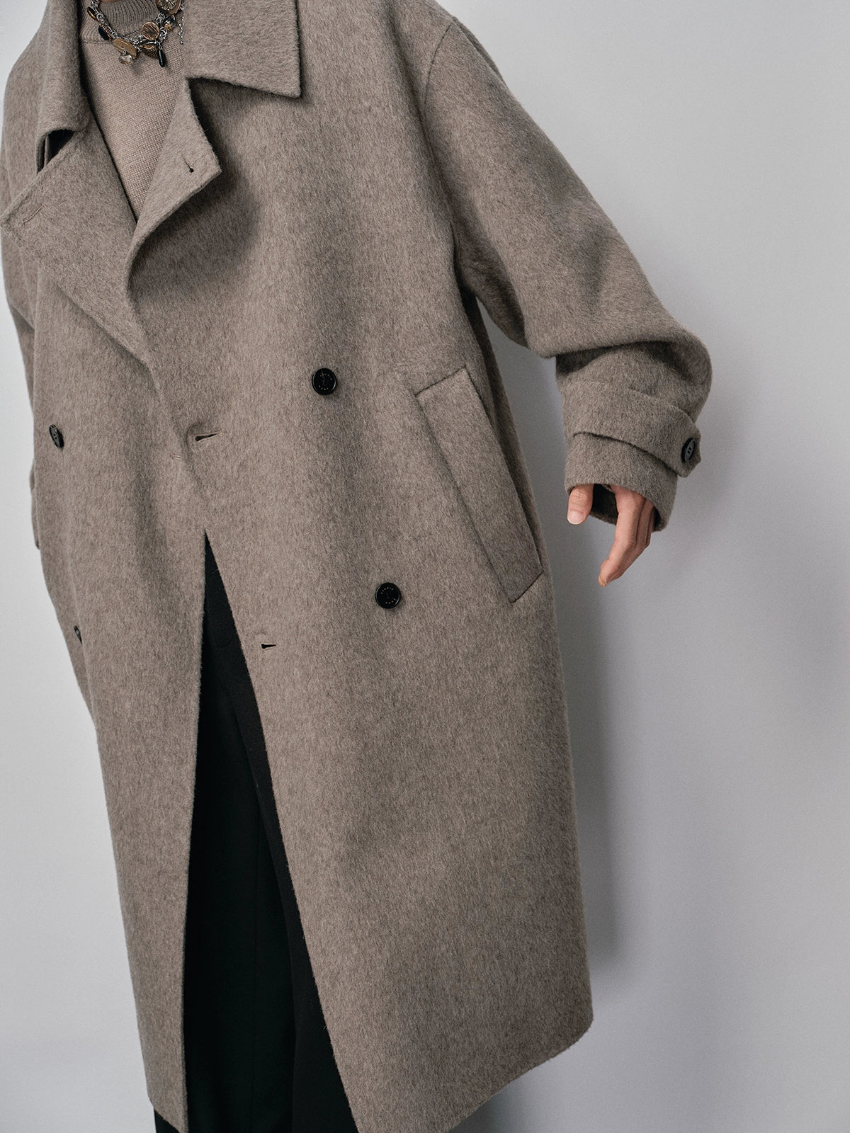 Double-Breasted Small Lapel Double-Faced Wool Coat