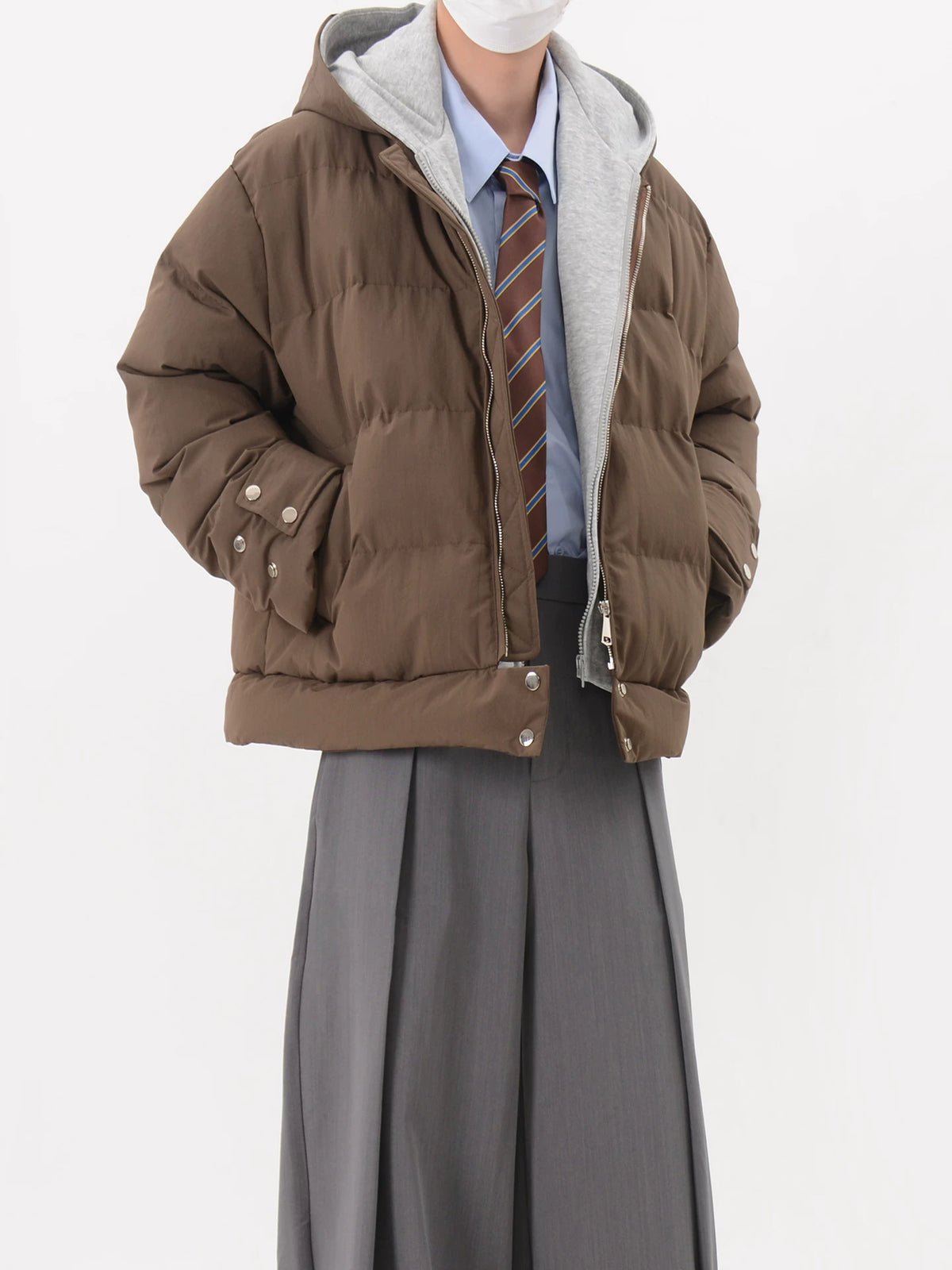 Oversized Hooded Puffer Jacket with Layered Insert